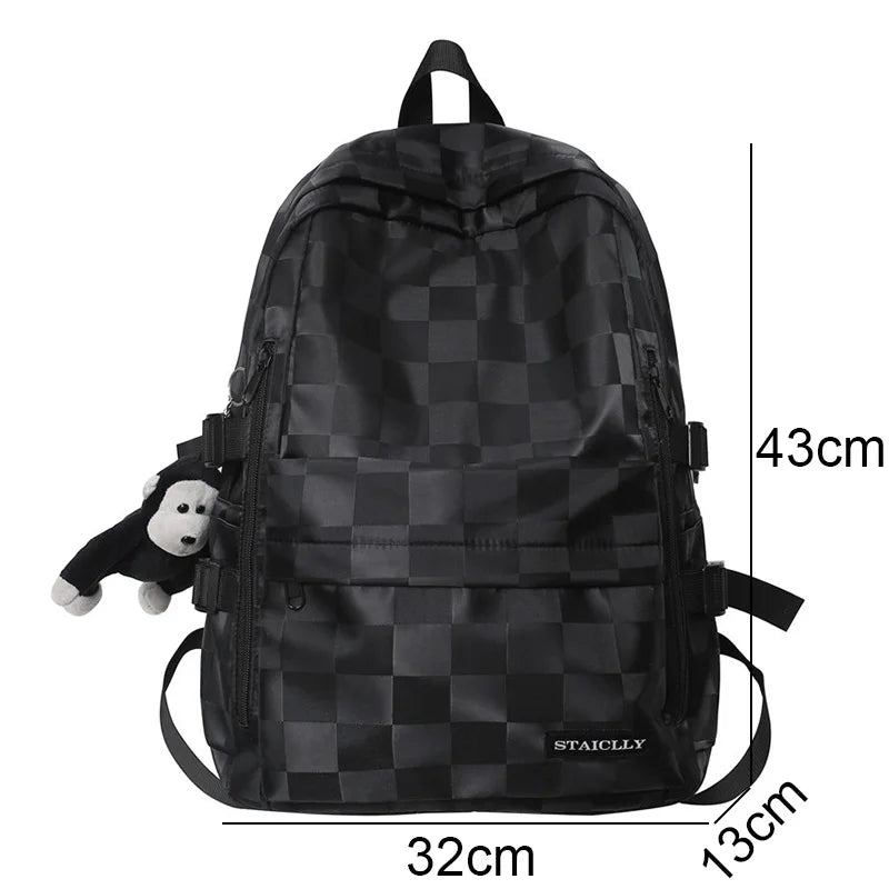 Plaid Student Backpack Male Female Book Bag Laptop College Boys Girls School Bag