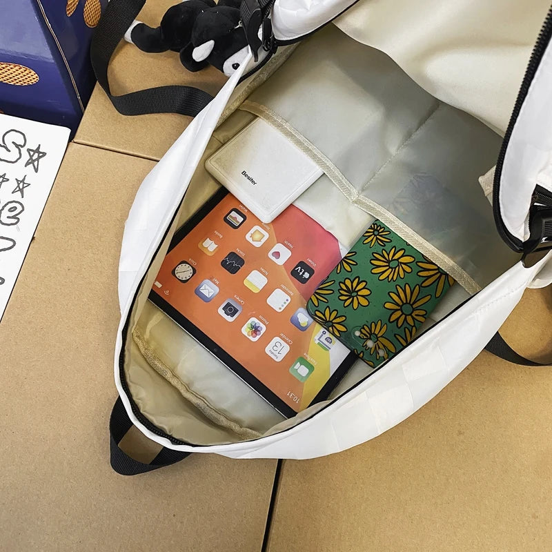 Plaid Student Backpack Male Female Book Bag Laptop College Boys Girls School Bag