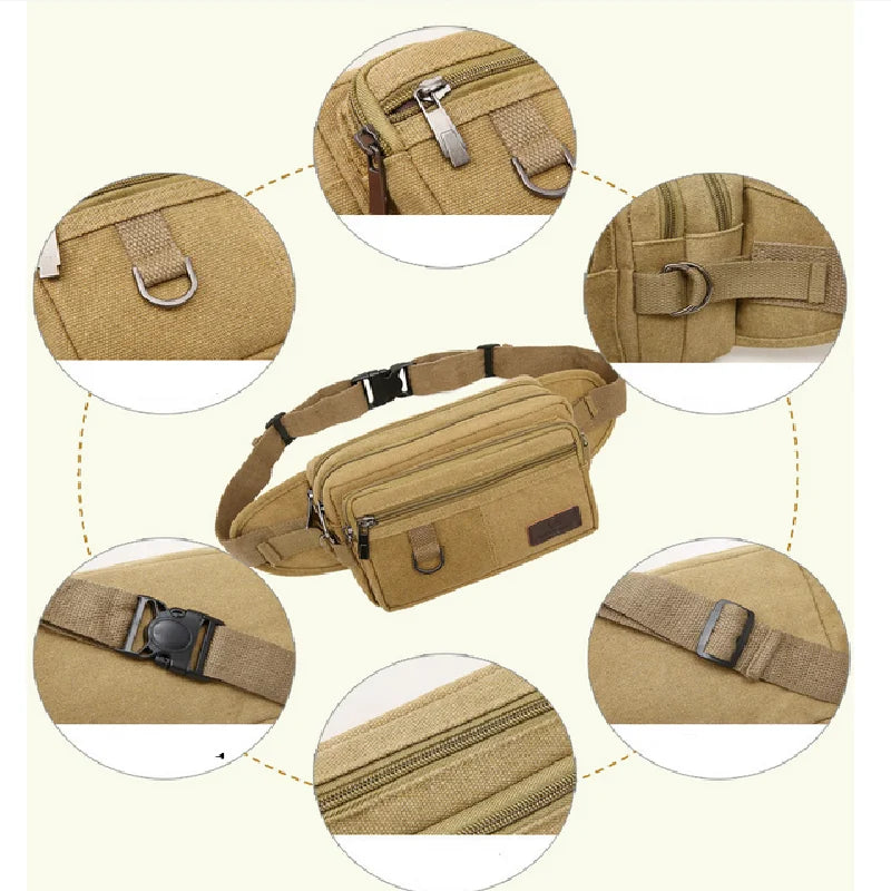 Men Women Waist Bag Casual Pack Purse Large Phone Belt Bag Pouch Canvas