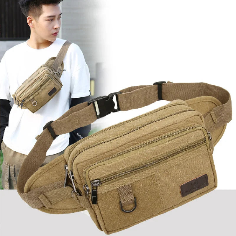 Men Women Waist Bag Casual Pack Purse Large Phone Belt Bag Pouch Canvas