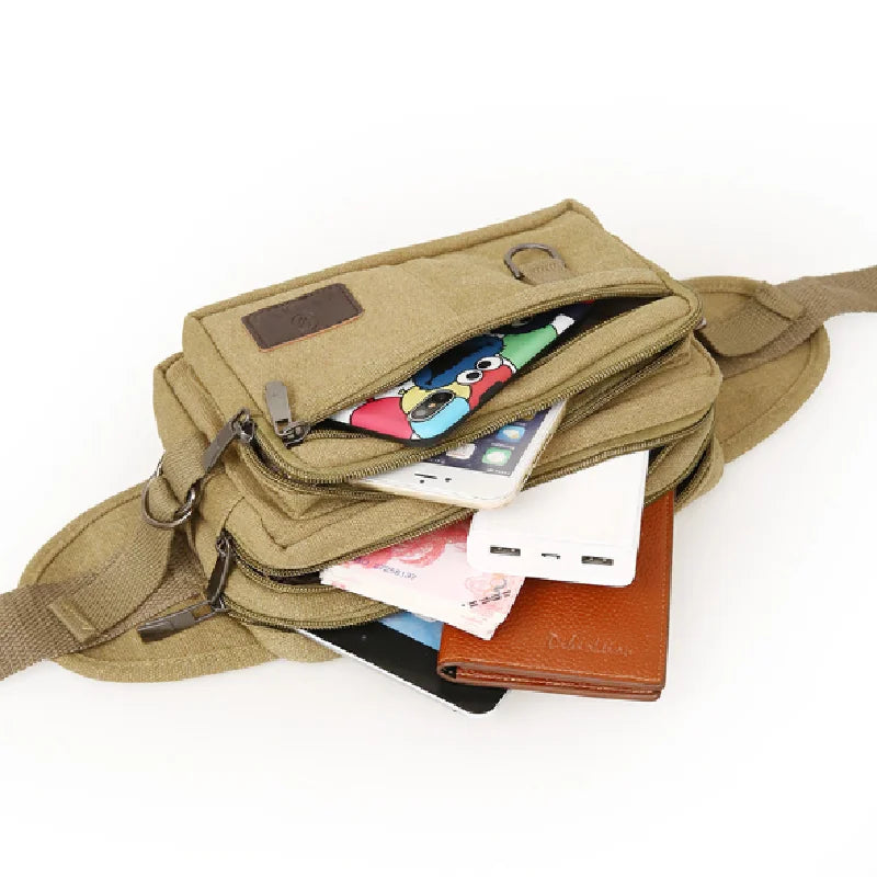 Men Women Waist Bag Casual Pack Purse Large Phone Belt Bag Pouch Canvas