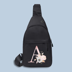 Pink Flower Letter Print Waist Bag Purse Canvas Banana Hip Bags
