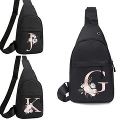 Pink Flower Letter Print Waist Bag Purse Canvas Banana Hip Bags