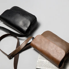 Men's Flap Crossbody Bag Small PU Leather Shoulder Handbag