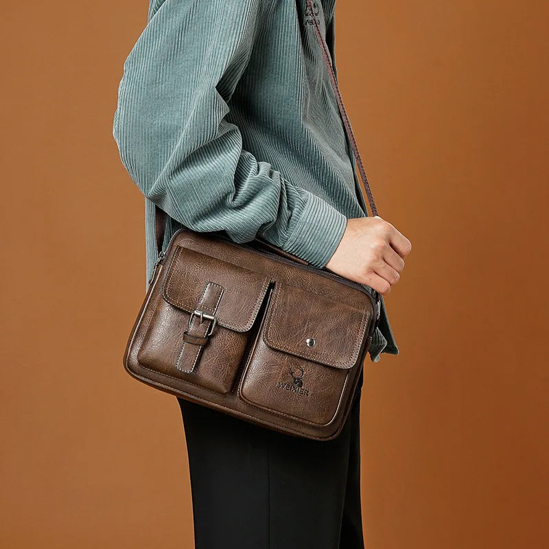 Men's Messenger Bag Vintage Man Tote Bag PU Leather Satchel Shoulder Bag