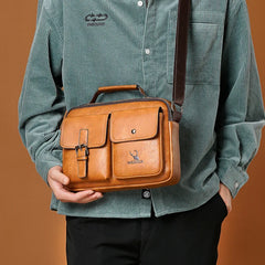 Men's Messenger Bag Vintage Man Tote Bag PU Leather Satchel Shoulder Bag