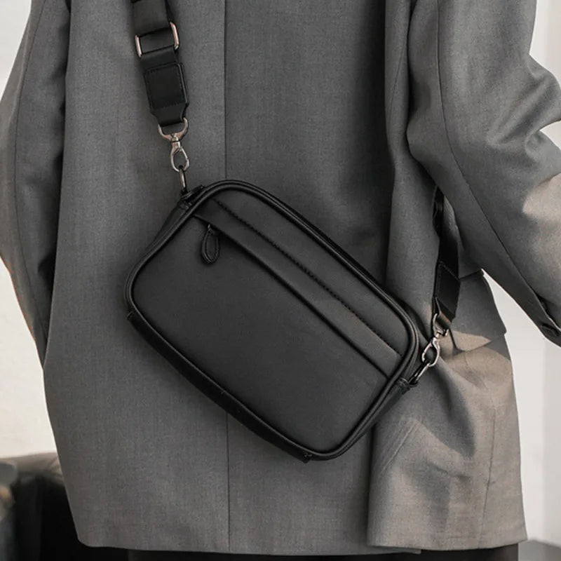 Men's Messenger Bags PU Leather Solid Crossbody Bag Small Male Shoulder Handbag