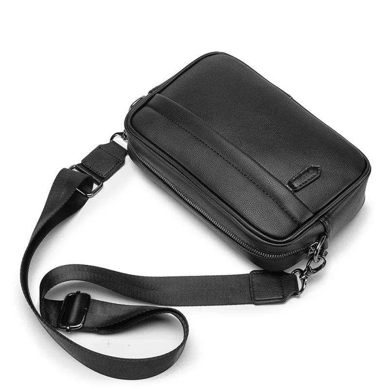 Men's Messenger Bags PU Leather Solid Crossbody Bag Small Male Shoulder Handbag