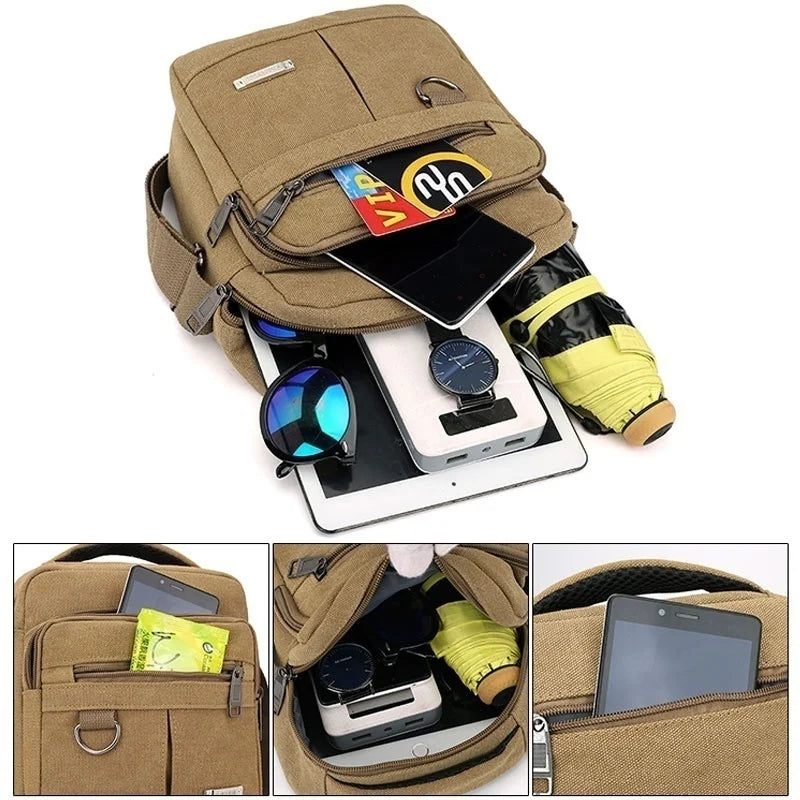 Men's Canvas Travel Bag Large Capacity Zipper Messenger Bag
