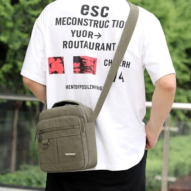 Men's Canvas Travel Bag Large Capacity Zipper Messenger Bag