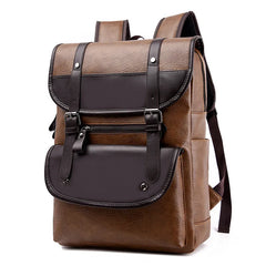 Men's Large-capacity PU Backpack School Laptop Travel Bag