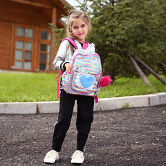 Mermaid Sequins Unicorn Backpack Women PU Leather Large Capacity Girls Bag