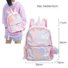 Mermaid Sequins Unicorn Backpack Women PU Leather Large Capacity Girls Bag