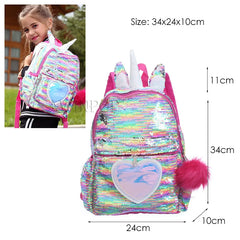 Mermaid Sequins Unicorn Backpack Women PU Leather Large Capacity Girls Bag