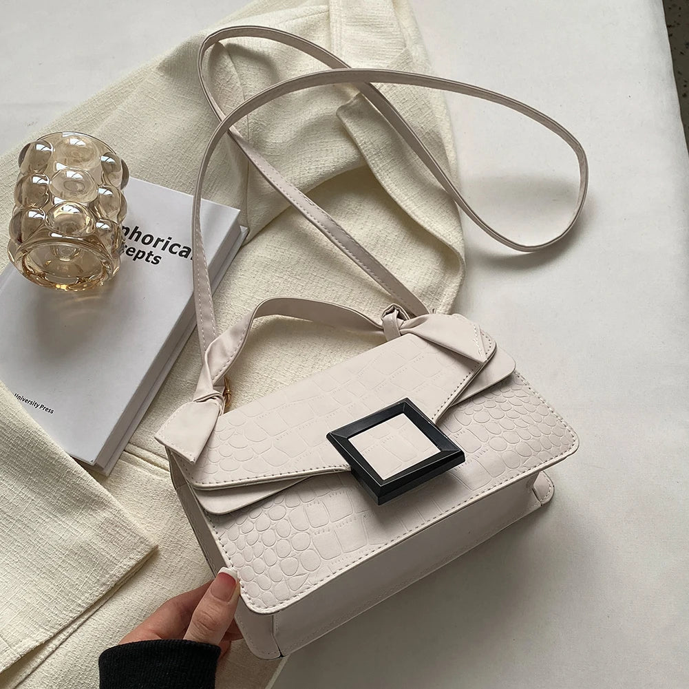 Matte PU Leather Messenger Bag with Knot Handle