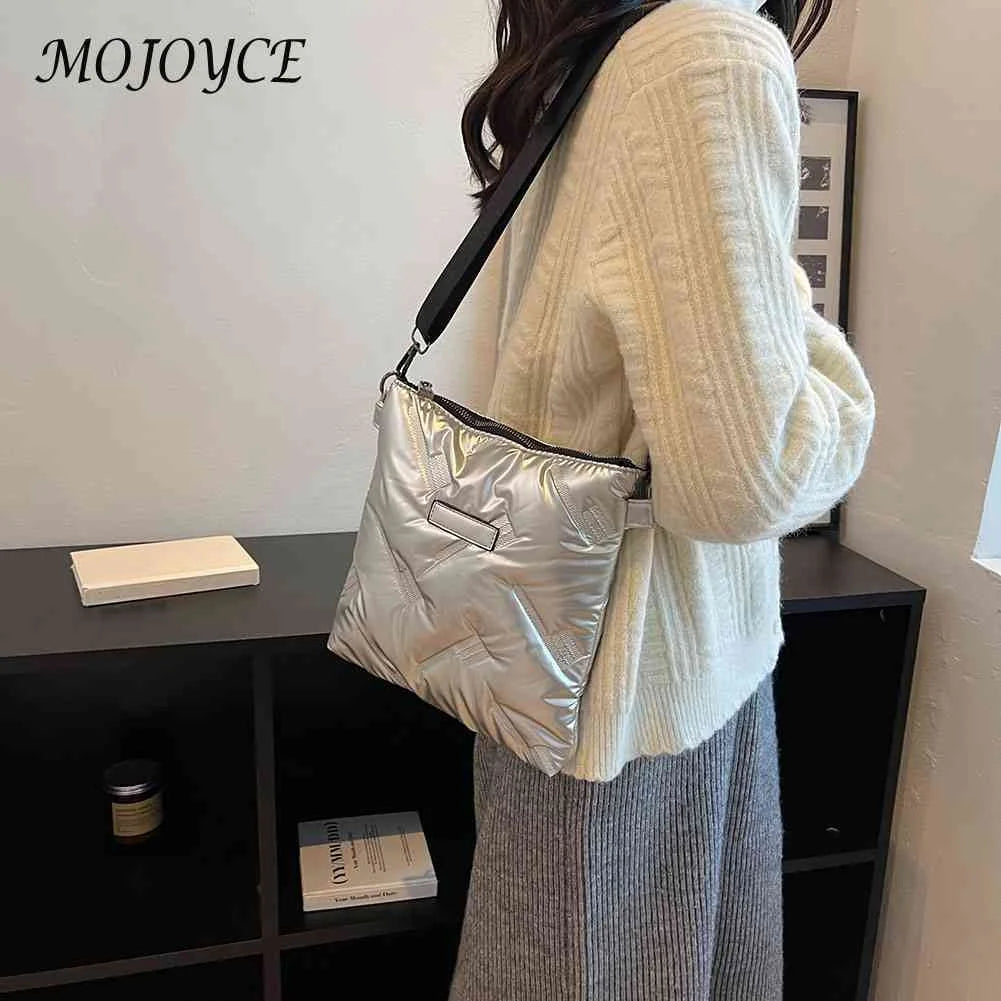 Quilted Cotton Messenger Bag Padded Shoulder Handbags Solid Travel Lady Purse