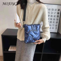 Quilted Cotton Messenger Bag Padded Shoulder Handbags Solid Travel Lady Purse