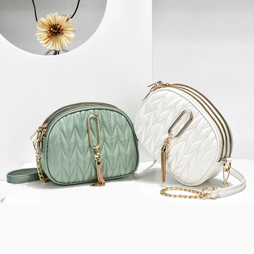 Solid Women Shoulder Crossbody Bags with Chain Tassel Pendant