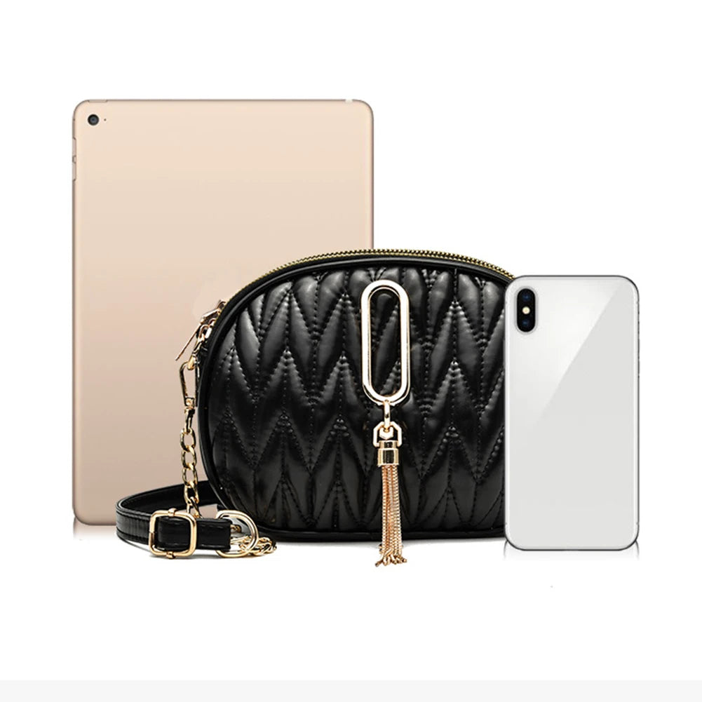 Solid Women Shoulder Crossbody Bags with Chain Tassel Pendant