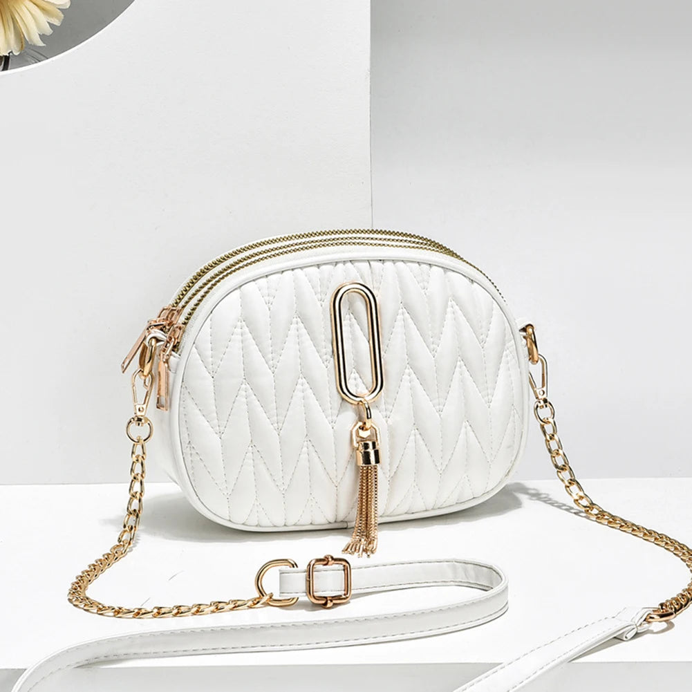 Solid Women Shoulder Crossbody Bags with Chain Tassel Pendant