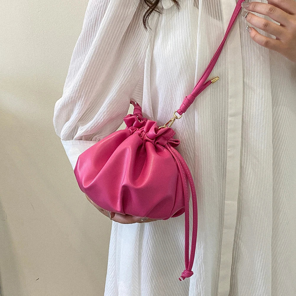 Y2K Style Women Shoulder Bag Leather Drawstring Purse Hand Bags