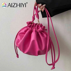 Y2K Style Messenger Bag Leather Drawstring Sweet Girls Purse Hand Bags