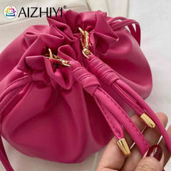 Y2K Style Messenger Bag Leather Drawstring Sweet Girls Purse Hand Bags