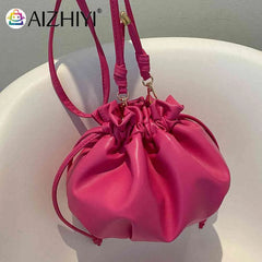 Y2K Style Messenger Bag Leather Drawstring Sweet Girls Purse Hand Bags