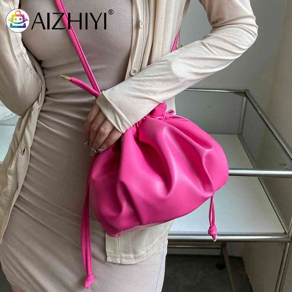 Y2K Style Messenger Bag Leather Drawstring Sweet Girls Purse Hand Bags
