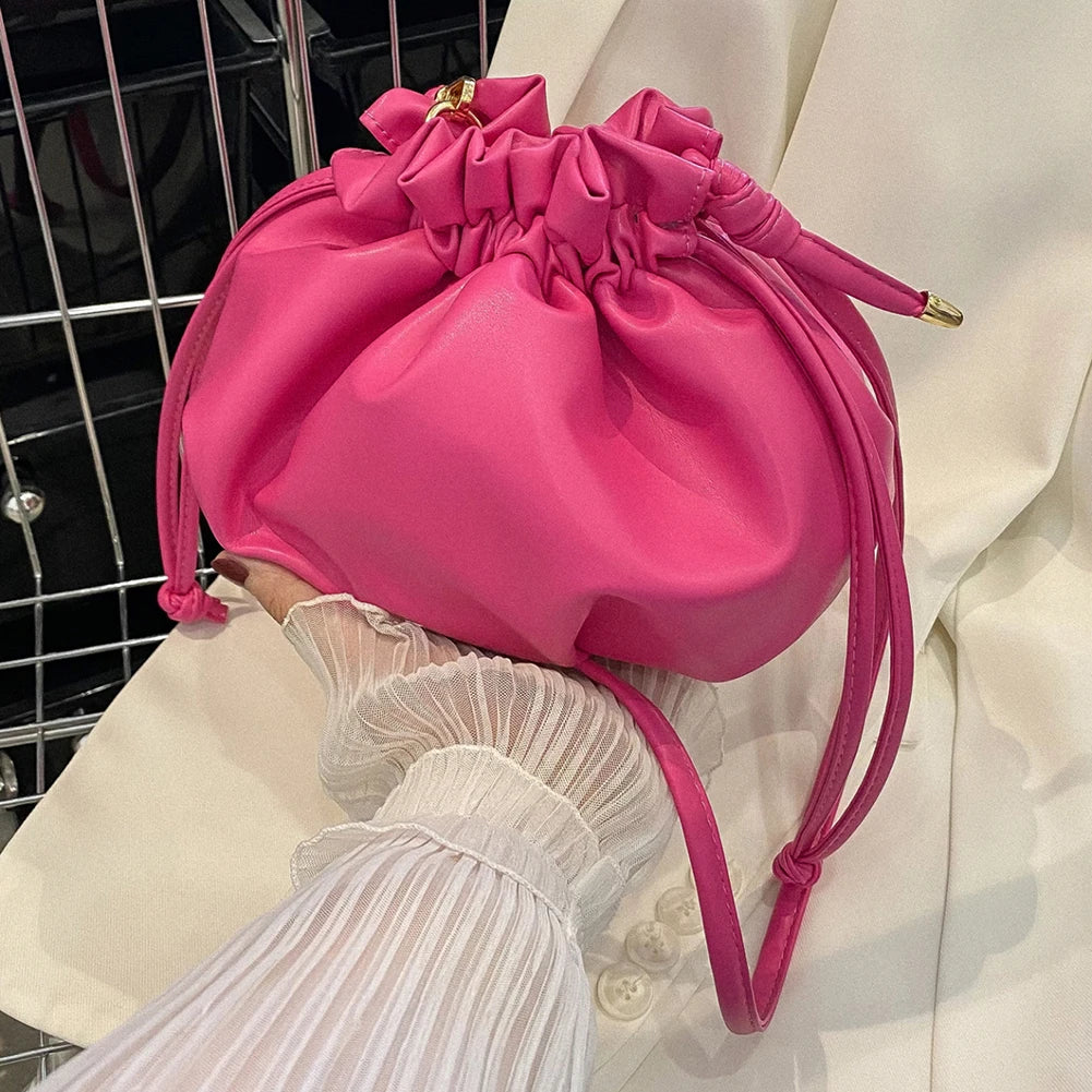 Y2K Style Women Shoulder Bag Leather Drawstring Purse Hand Bags