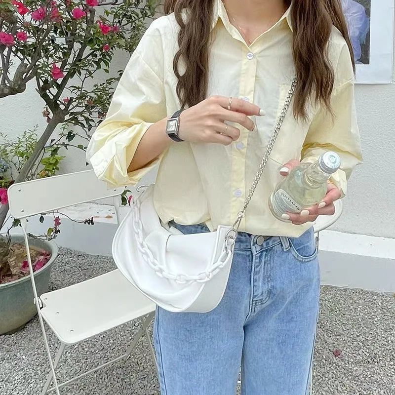 Messenger Handbags Hot Style Fold Soft Dumpling Bag Female Chain