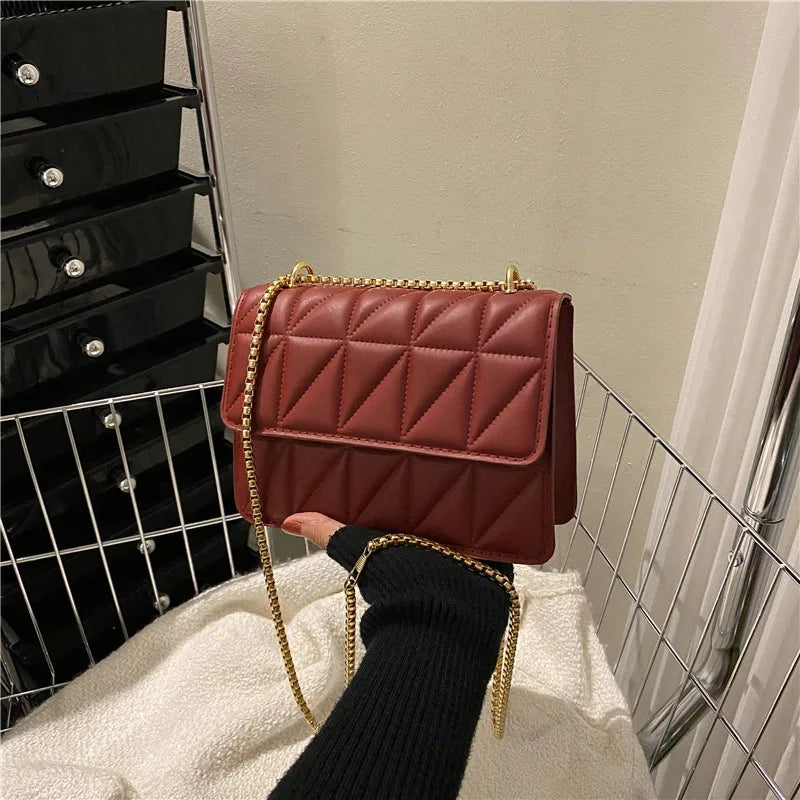 Metal Chain Shoulder Bag Solid Pu Leather Ladies Handbags Crossbody Bags