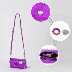 Metal Women Shoulder Bags Laser Small Flap Pu Leather Crossbody Messenger Bag