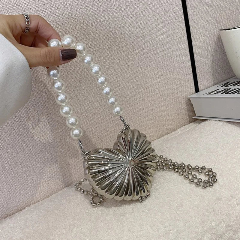 Metal Lipstick Bag for Women Dinner Bag Shell Bag High Shoulder Bags Purses Cros