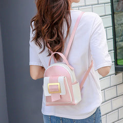 Mini Backpack Women PU Leather Patchwork Shoulder Bag Portable