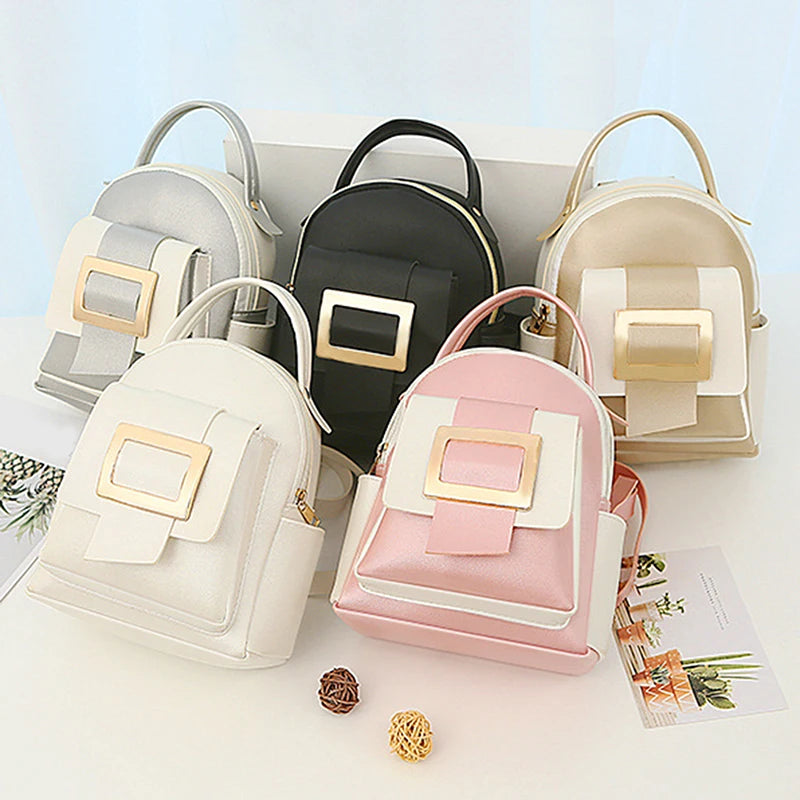 Mini Backpack Women PU Leather Patchwork Shoulder Bag Portable