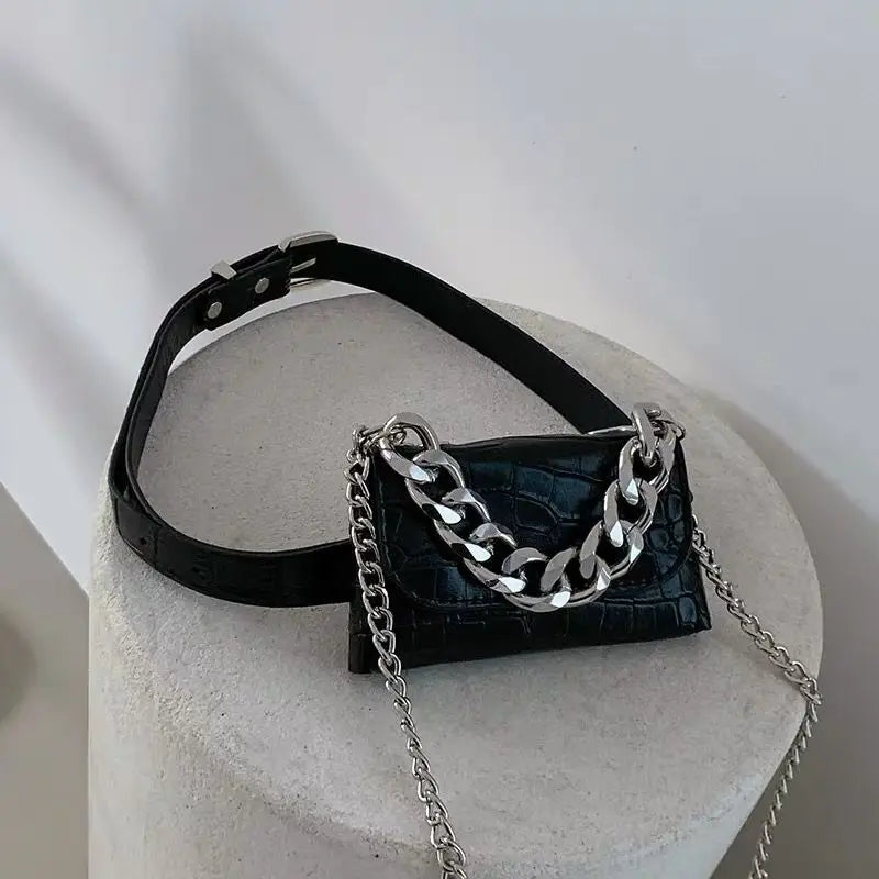 Women's Mini Chains Waist Bags Fanny Packs Pu Leather Crossbody Bag