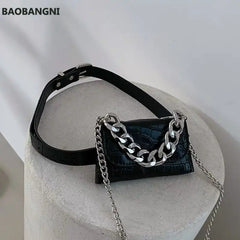 Women's Mini Chains Waist Bags Fanny Packs Pu Leather Crossbody Bag