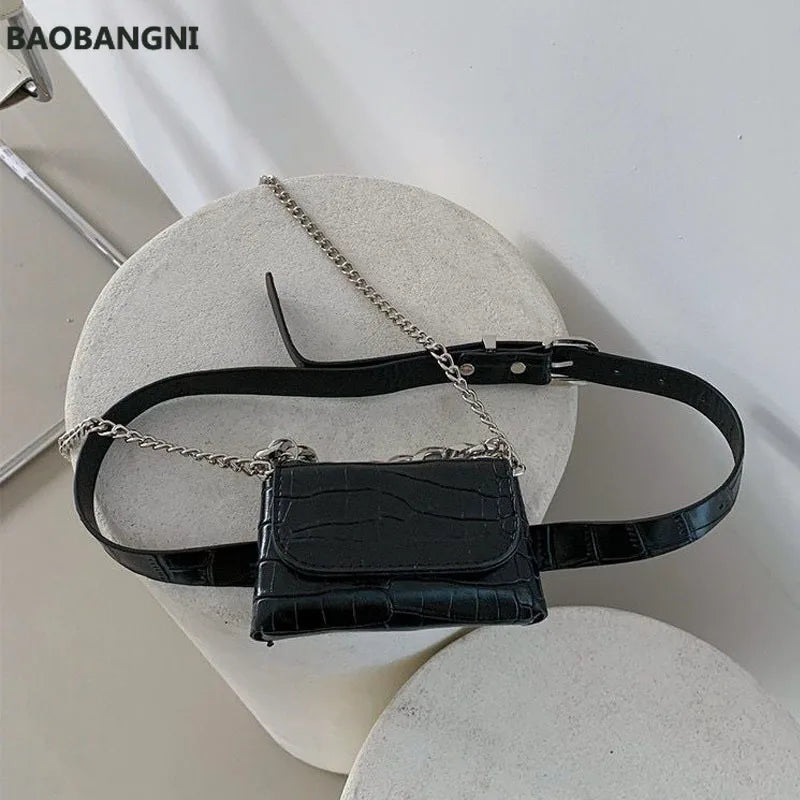 Women's Mini Chains Waist Bags Fanny Packs Pu Leather Crossbody Bag