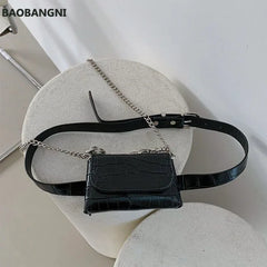 Women's Mini Chains Waist Bags Fanny Packs Pu Leather Crossbody Bag