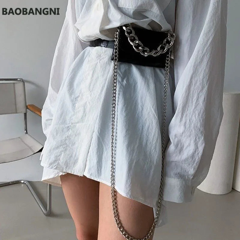 Women's Mini Chains Waist Bags Fanny Packs Pu Leather Crossbody Bag