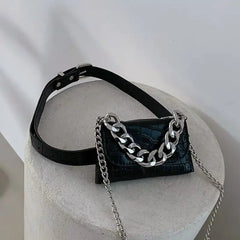 Women's Mini Chains Waist Bags Fanny Packs Pu Leather Crossbody Bag