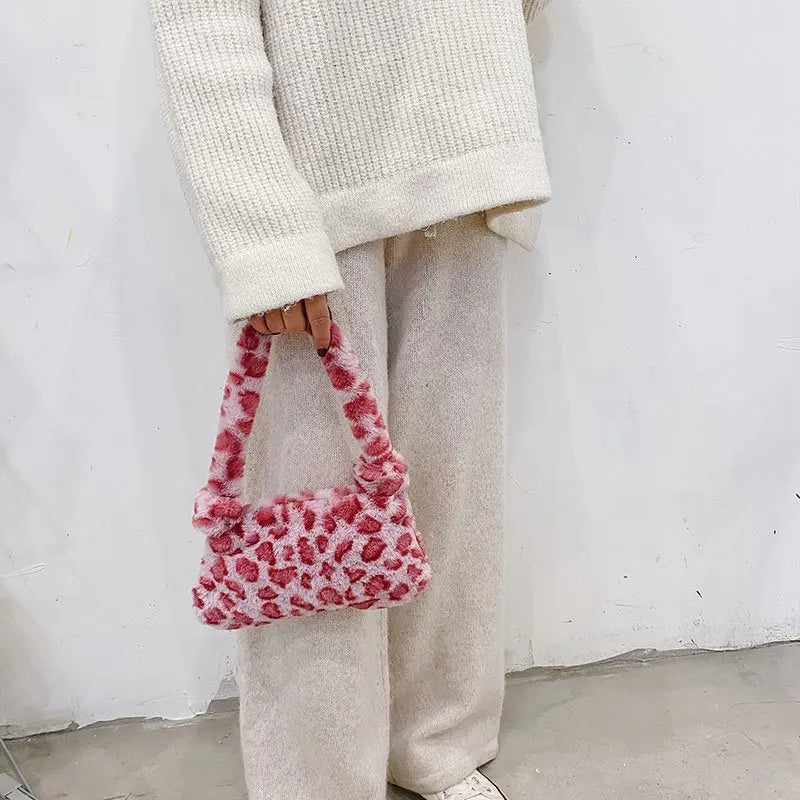 Winter Plush Handbag Animal Pattern Small Tote Bags For Women