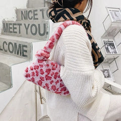 Winter Plush Handbag Animal Pattern Small Tote Bags For Women