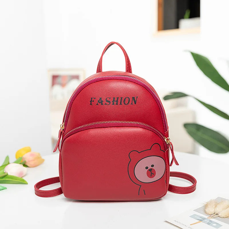 Mini Women Backpack PU Waterproof Student School Bag Cartoon Print
