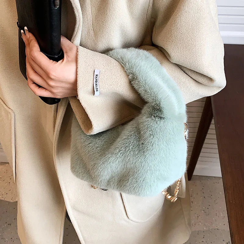 Mink Fur Handbag Ladies Shoulder Bags Winter Plush Shopper Tote Bags
