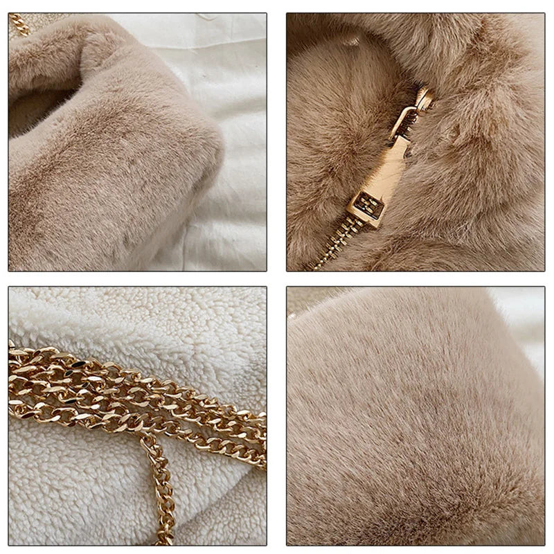 Mink Fur Handbag Ladies Shoulder Bags Winter Plush Shopper Tote Bags