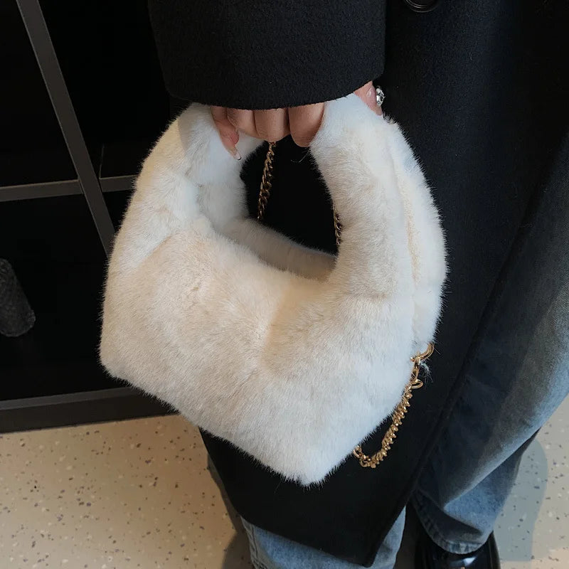 Mink Fur Handbag Ladies Shoulder Bags Winter Plush Shopper Tote Bags