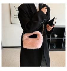 Mink Fur Handbag Ladies Shoulder Bags Winter Plush Shopper Tote Bags