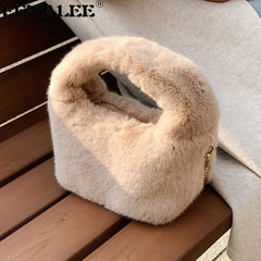 Mink Fur Handbag Ladies Shoulder Bags Winter Plush Shopper Tote Bags